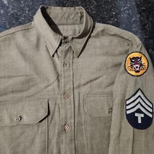 Vintage WWII M1937 US Army North Africa Base Wool Button Up Shirt Patches